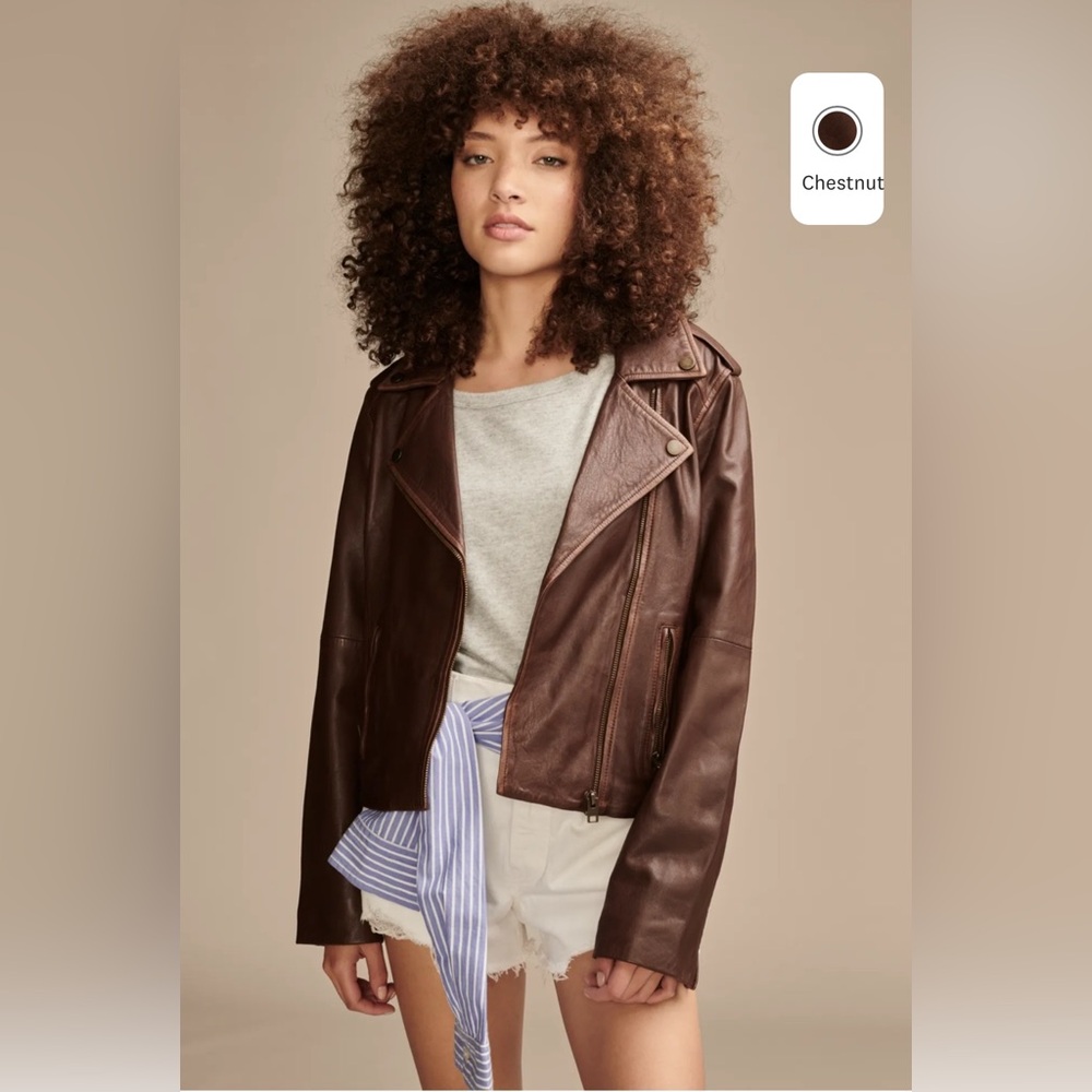 Classic Leather Moto Jacket in Chestnut Lucky Brand Medium